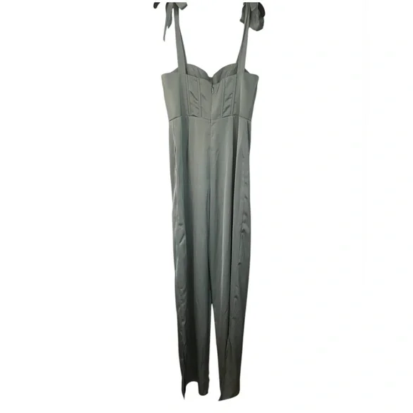 Azazie Raquel Green Lace Corset Satin Dressy Jumpsuit Like New Size 4 - Picture 8 of 11